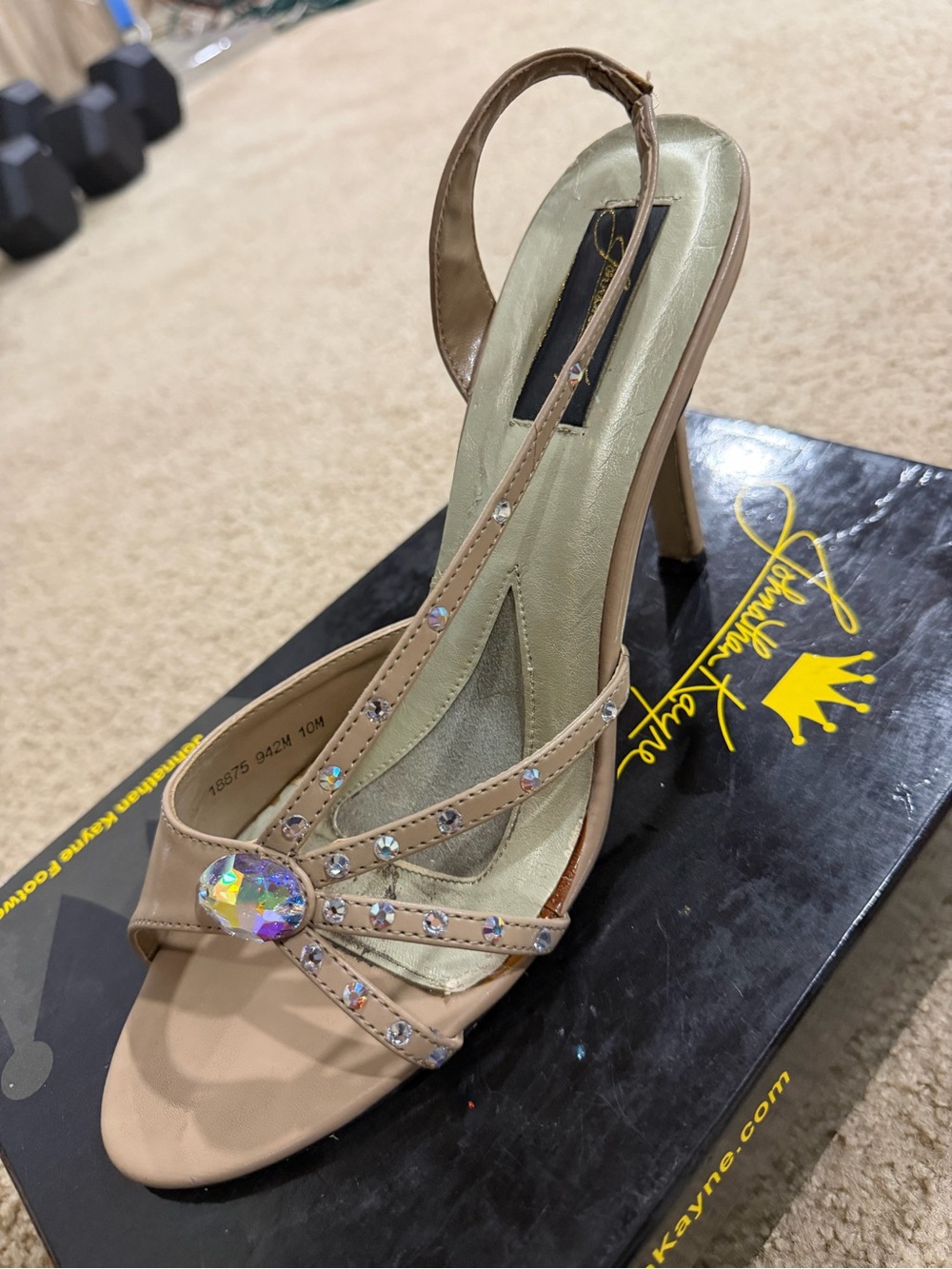 Johnathan Kayne Nude Crystal Embellished Slingback Heels - Picture 1 of 6